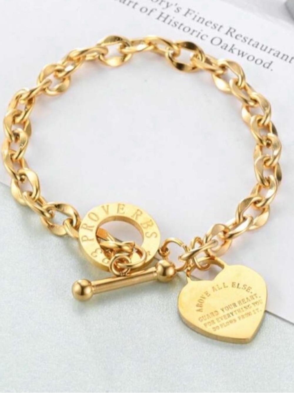Gold Heart Toggle Chain Bracelet